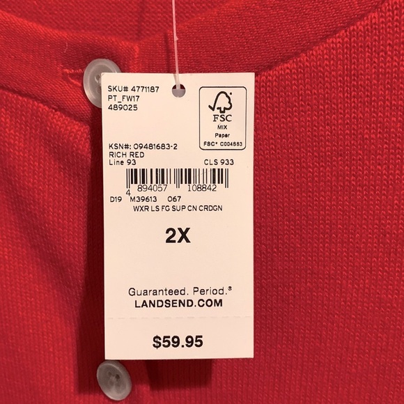 Lands End new with tags Red Cardigan 2X - Picture 6 of 7